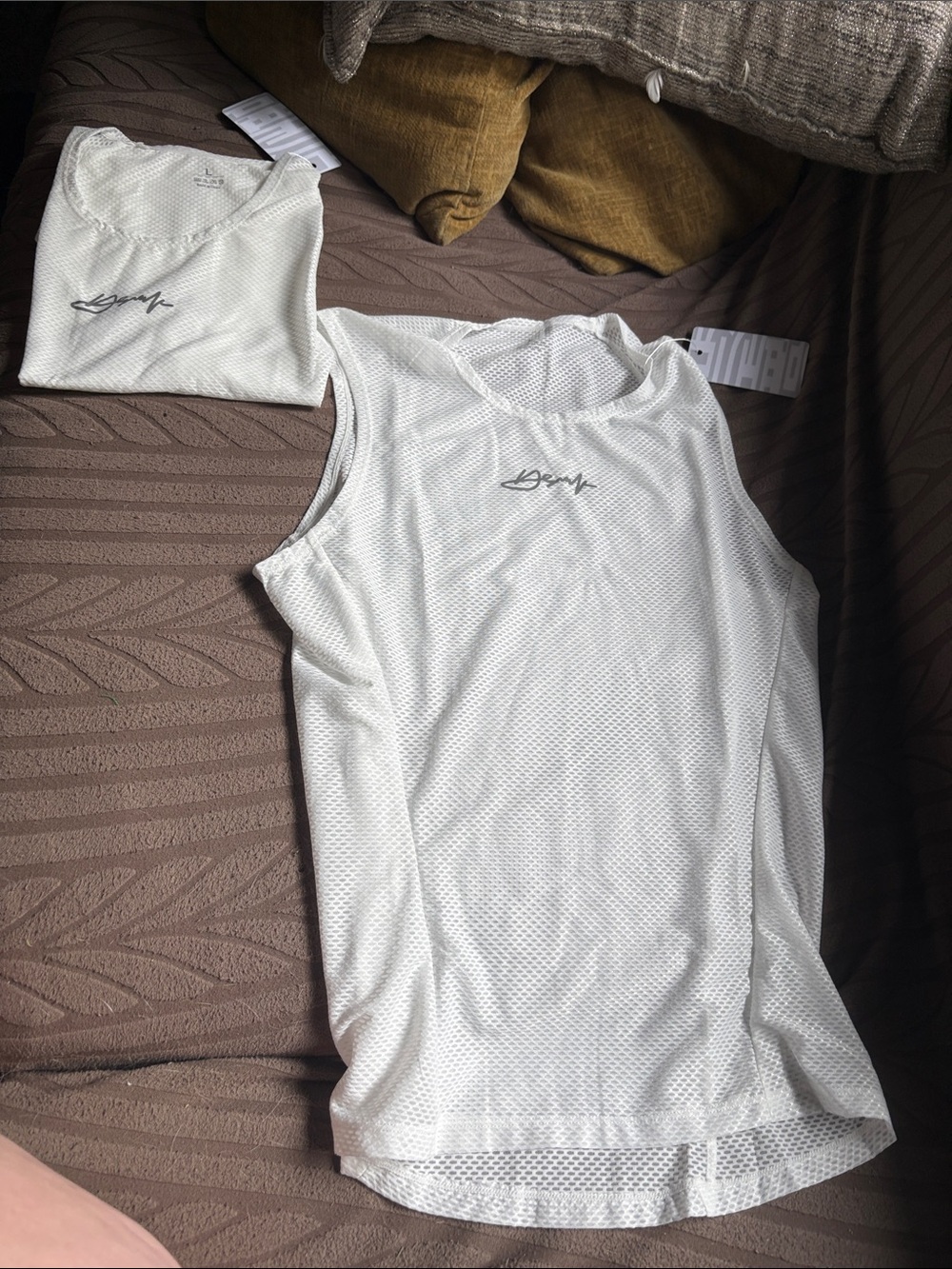 White Mesh Athletic Tank Top with Script Logo